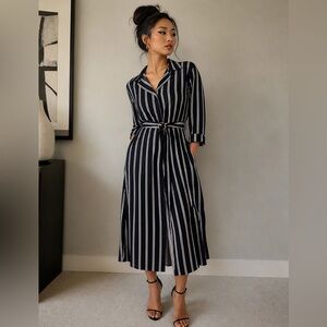 Long Sleeve striped 18 H&M shirt dress w Belt